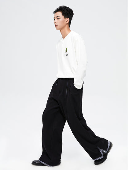 Striped Broken Hem Fan-Shaped Pleated Trousers