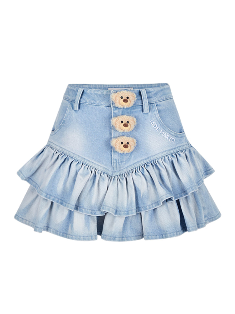 Denim Tiered Skirt Shorts