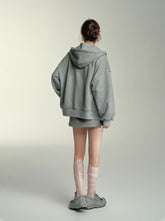 Grey Button-Up Hooded Sweatshirt & Skirt Set - CHINASQUAD