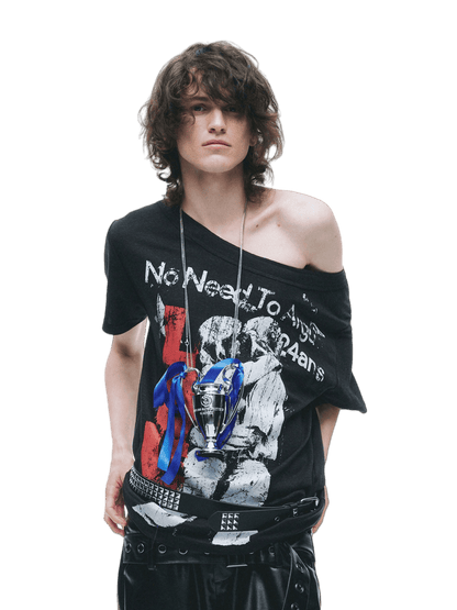 Laser-Burn Punk Graphic Oversized T-Shirt