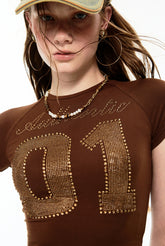 Rhinestone-studded Cropped T-shirt - CHINASQUAD