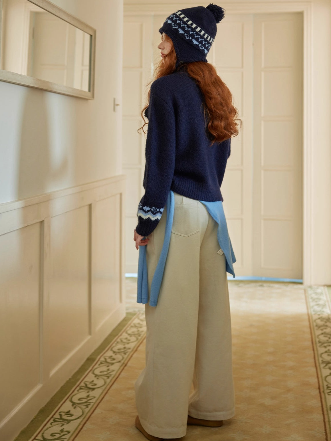 Plaid Cuff Belted High-Waist Wide-Leg Pants