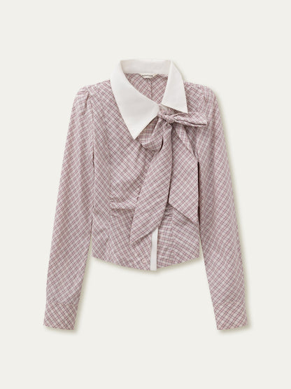 Off-Center Button Detachable Bow Shirt