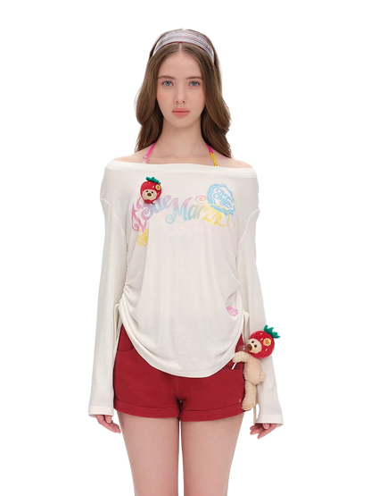 Asymmetric Shoulder Long Sleeve Top Set