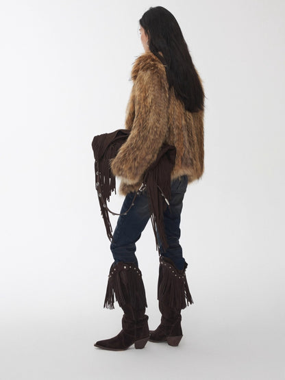 Raccoon Fur Oversized Lapel Woven Coat
