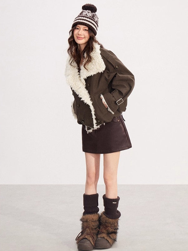 Faux-Shearling Panel Quilted Short Jacket