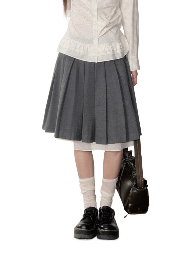 Sheer Double-layer Slim Low-waist Midi Skirt