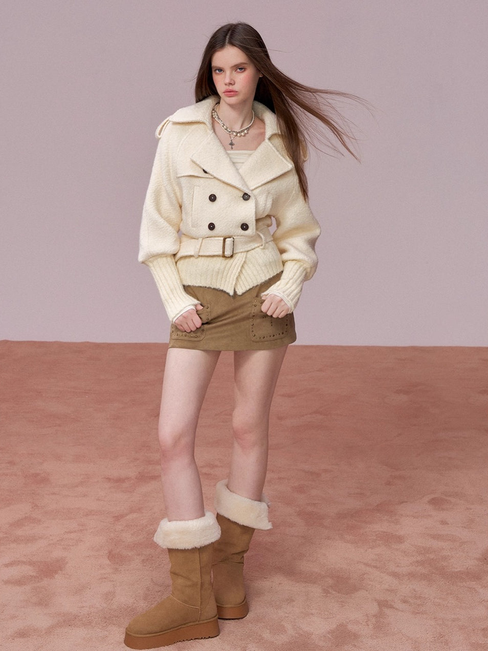 Wool-Blend Knit-Panel Jacket