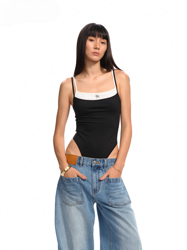 Fake Two-Piece One-Piece Vest Sling - CHINASQUAD