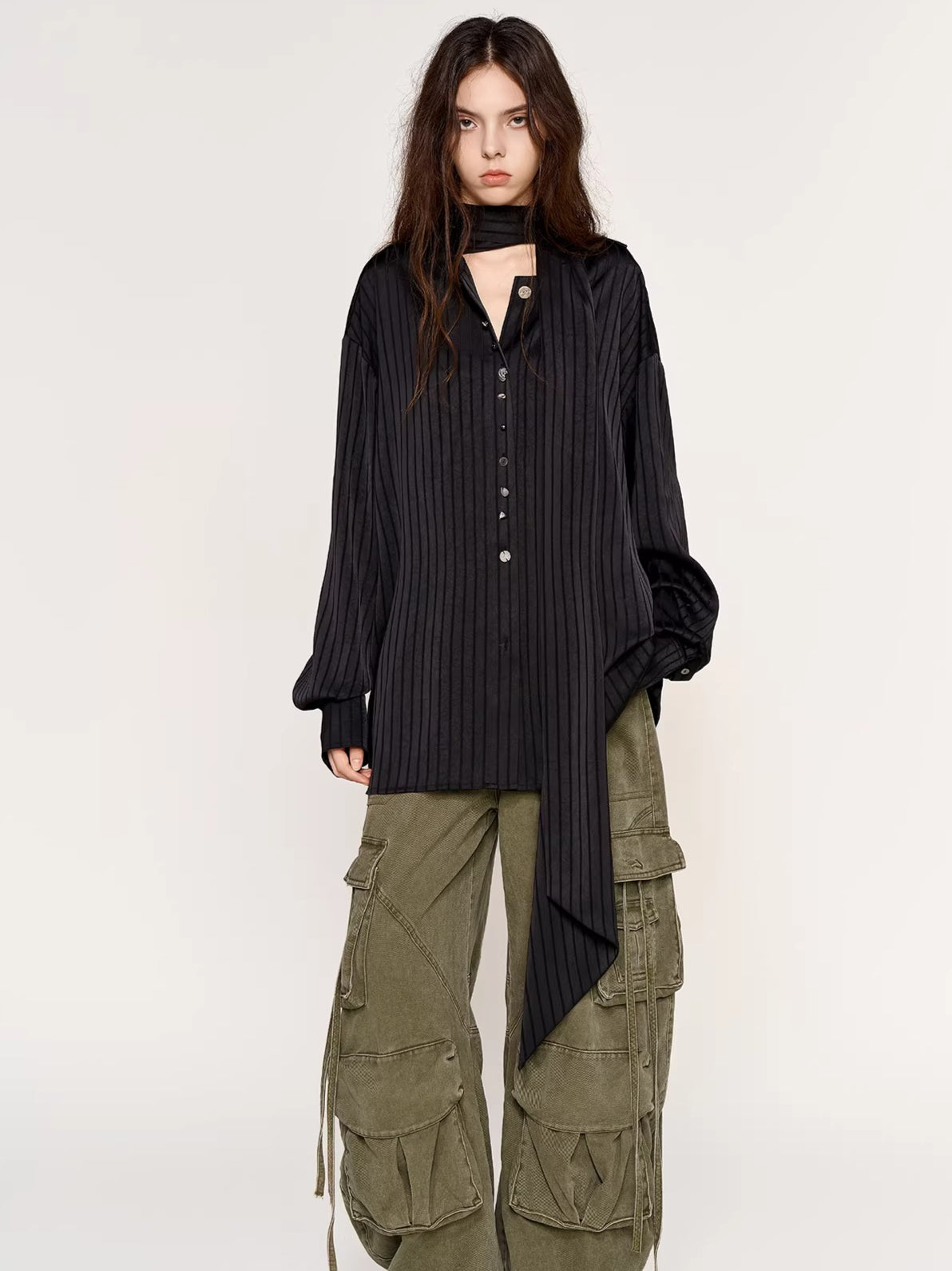 Silk-Feel Deconstructed Collar Shirt