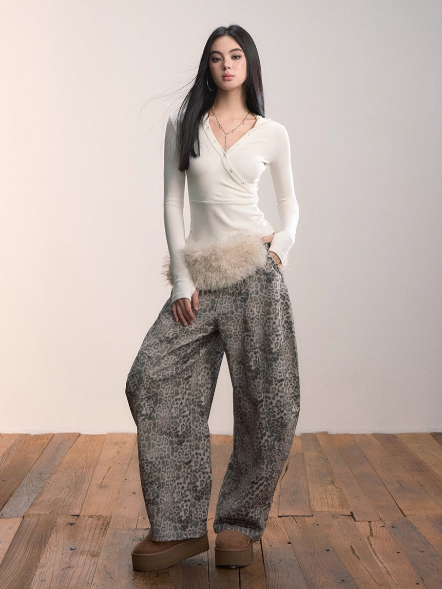 Leopard Print Relaxed Denim Jeans