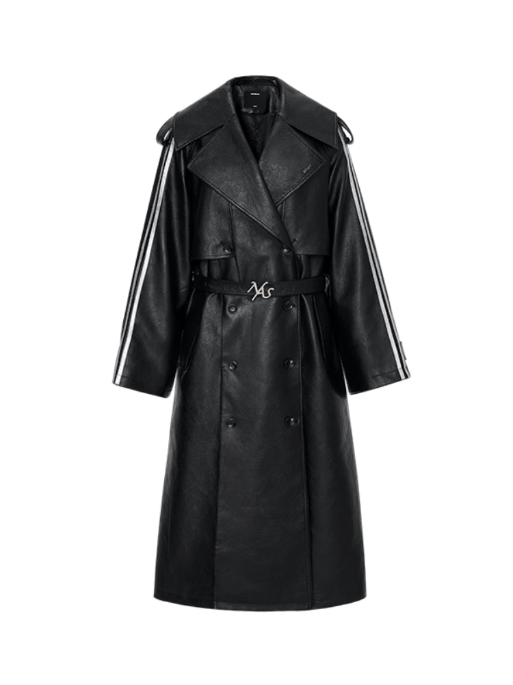 Textured Relaxed Fit Leather Trench Coat