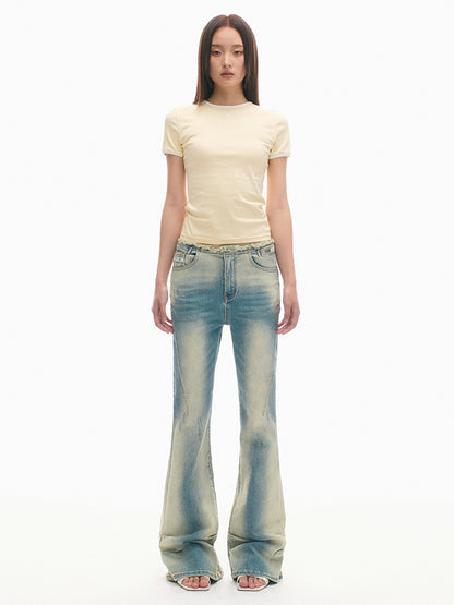 Heavy Washed High-Stretch Flared Jeans