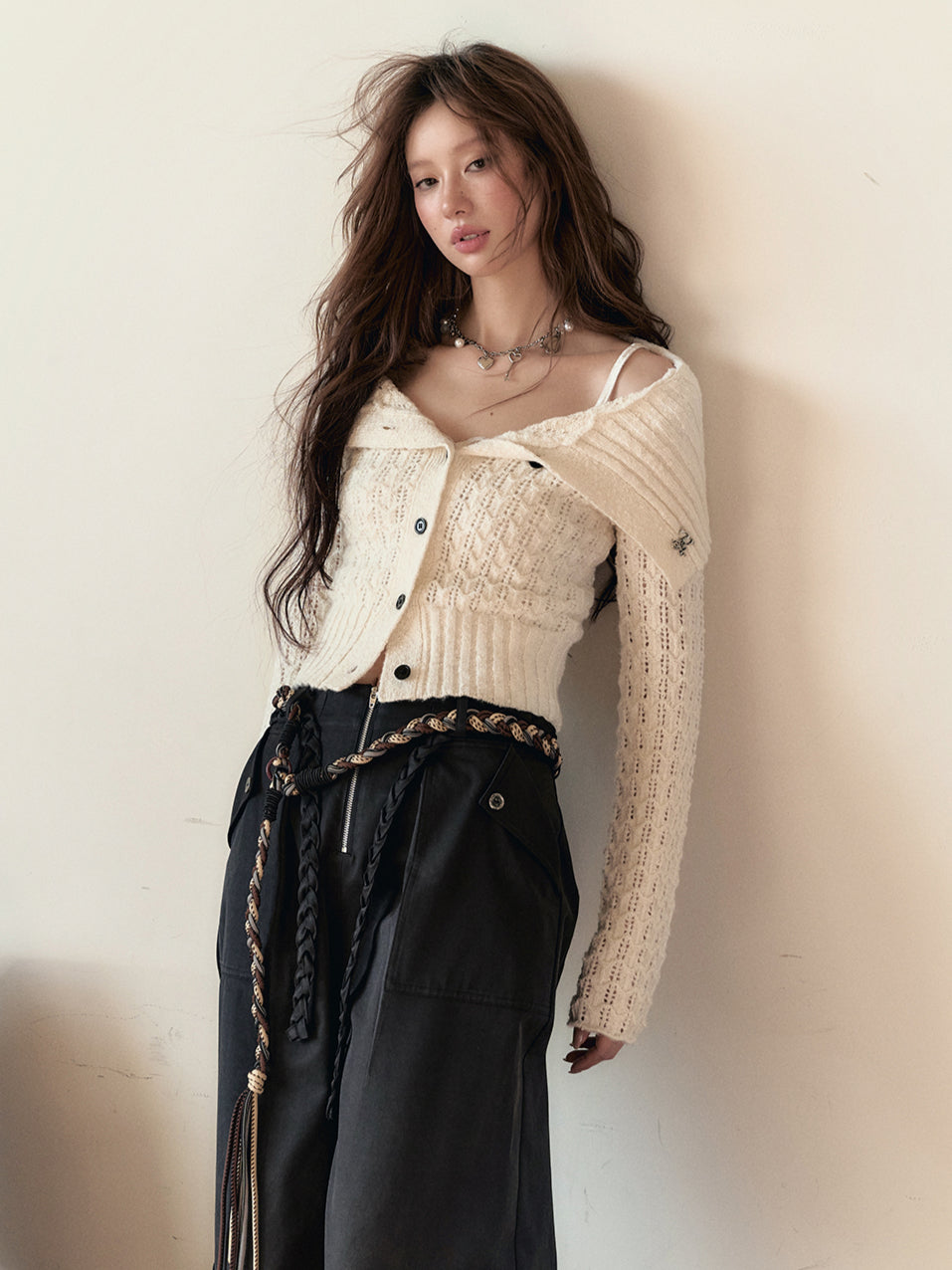 Lapel Collar Wool Short Knit Cardigan