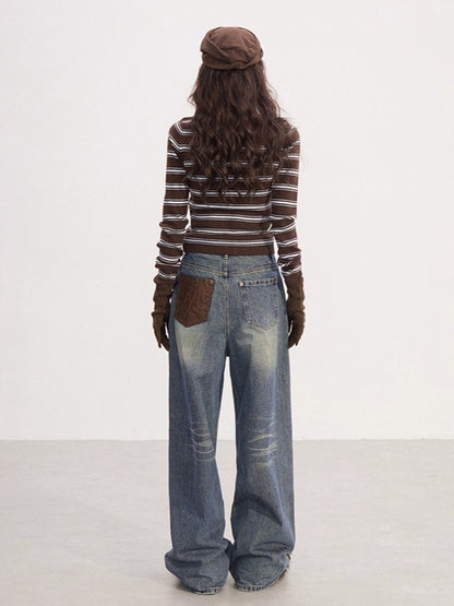 Layered-Effect Striped Knit V-Neck