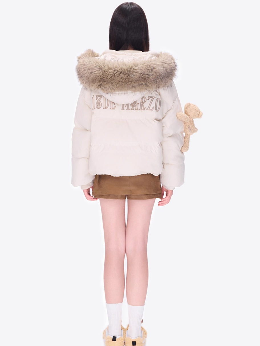 Detachable Fur Collar Hooded Down Jacket