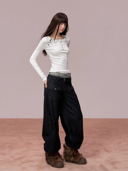 Embellished Fitted Long-Sleeve T-Shirt