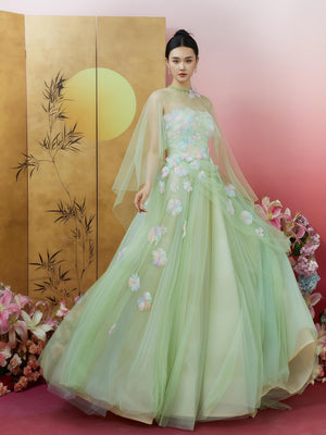 Whispering Blossom Tulle Cape Ball Gown