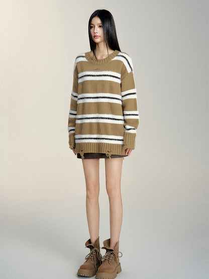 Color-Blocked Striped Relaxed Sweater