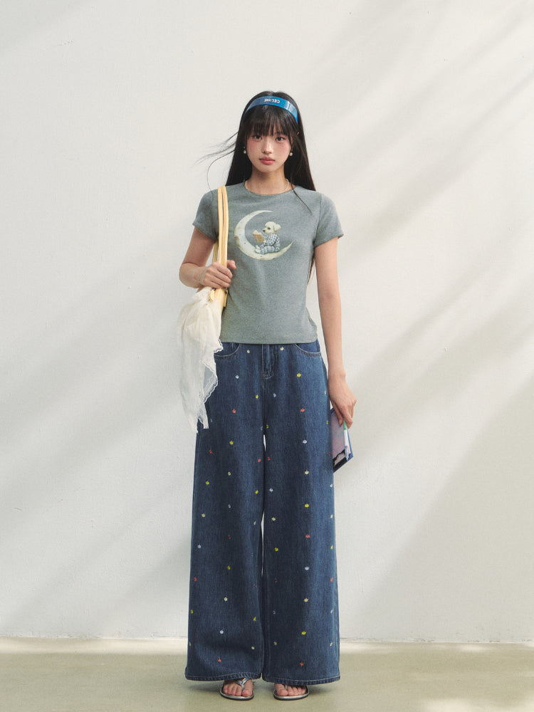 Grey Printed Slim-Fit Knit T-Shirt - CHINASQUAD