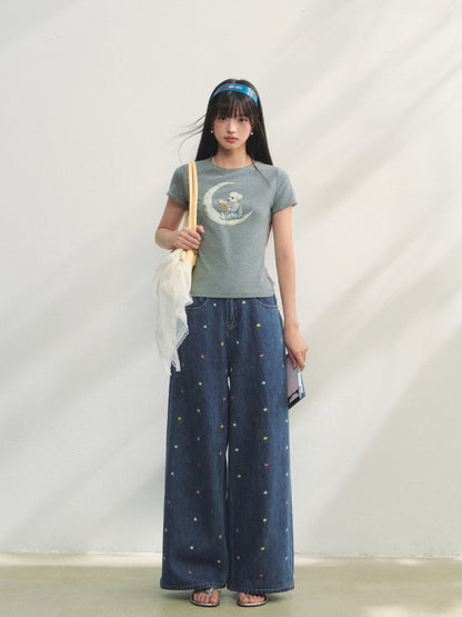Grey Printed Slim-Fit Knit T-Shirt - CHINASQUAD