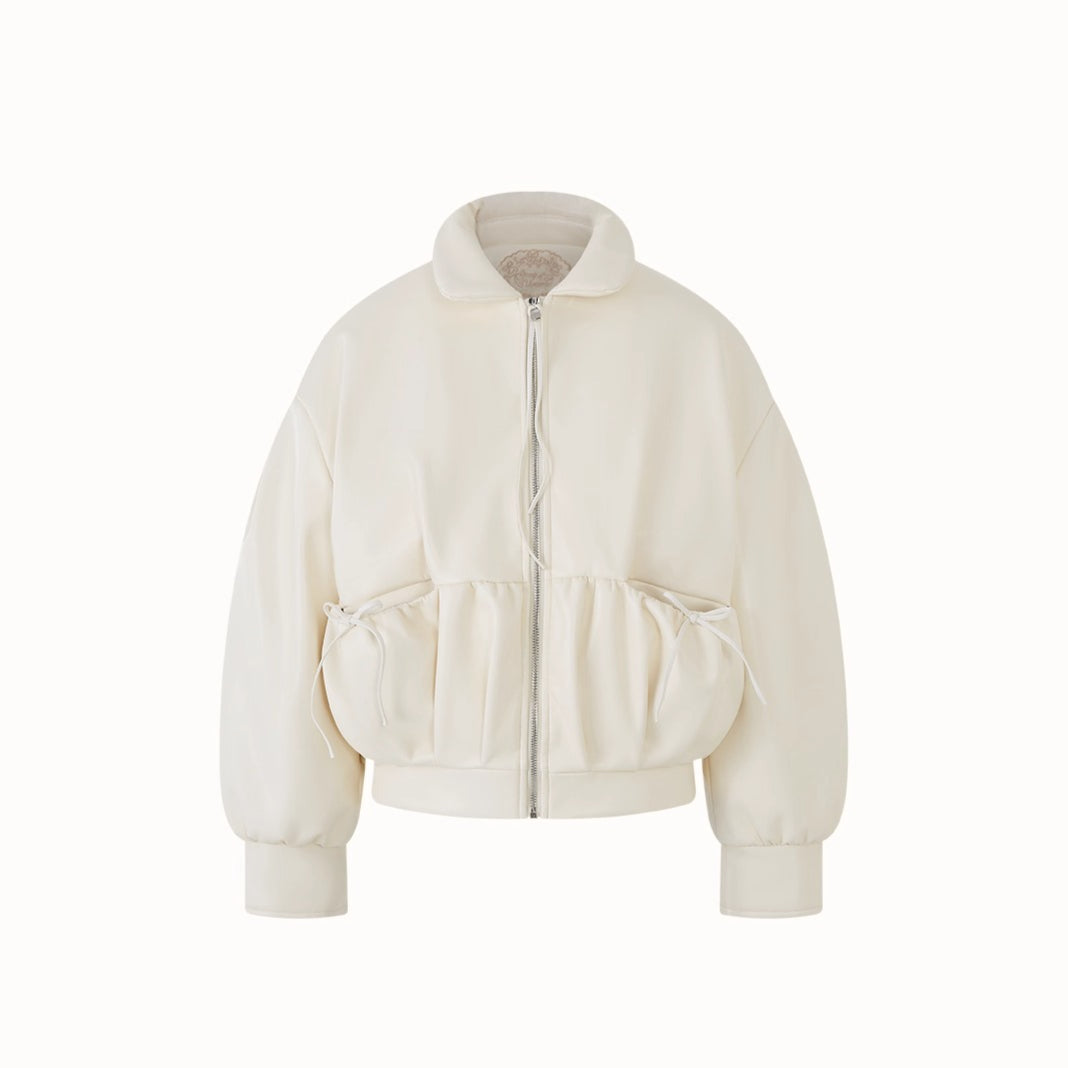 Cream Leather Soft Padded Jacket