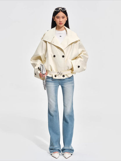 Washed Cotton-Tencel Moto-Style Short Jacket