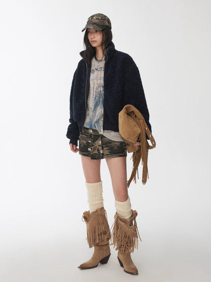 Washed Camo Double-Breasted Canvas Skort