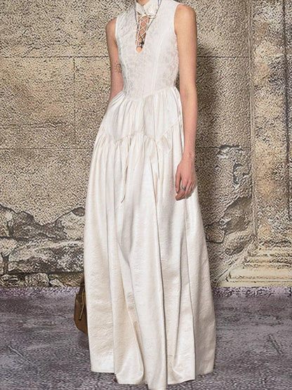 French Elegant Tie-Waist Maxi Dress