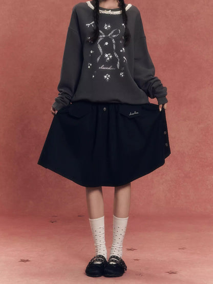 Vintage Lace-Trim Loose Sweatshirt