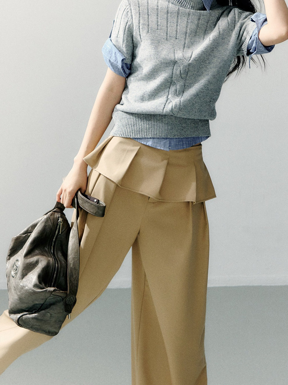 Detachable Lace-Trim Relaxed Tailored Trousers