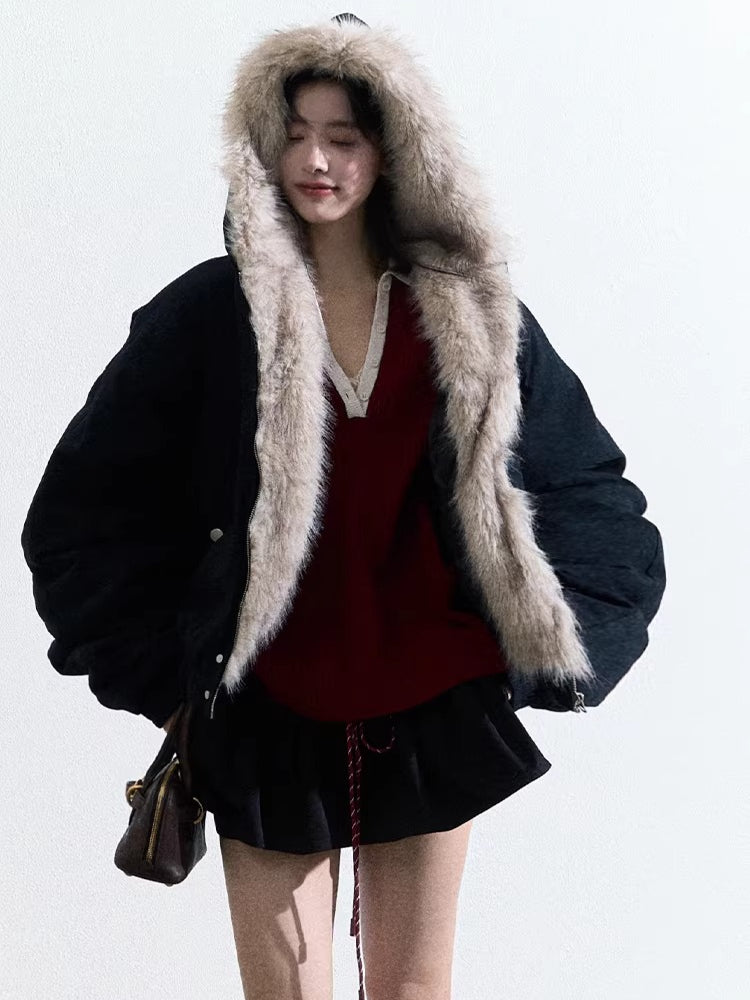 Faux Fur–Trimmed Aviator Parka Jacket