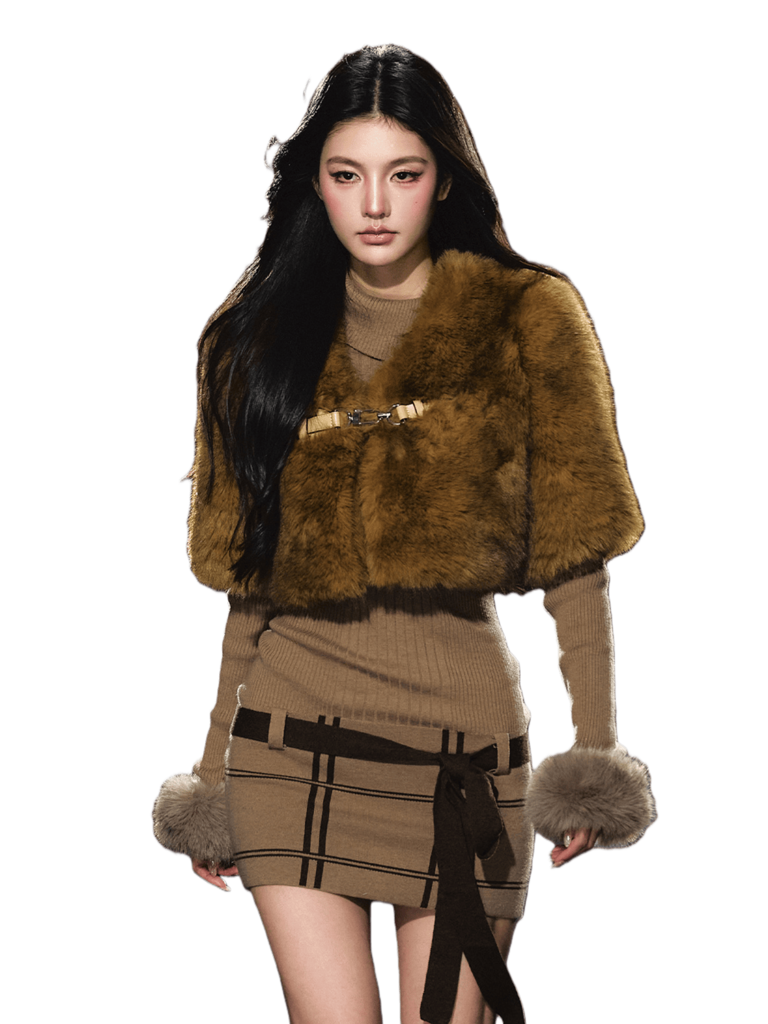 Maillard Faux Fur Cropped Cape