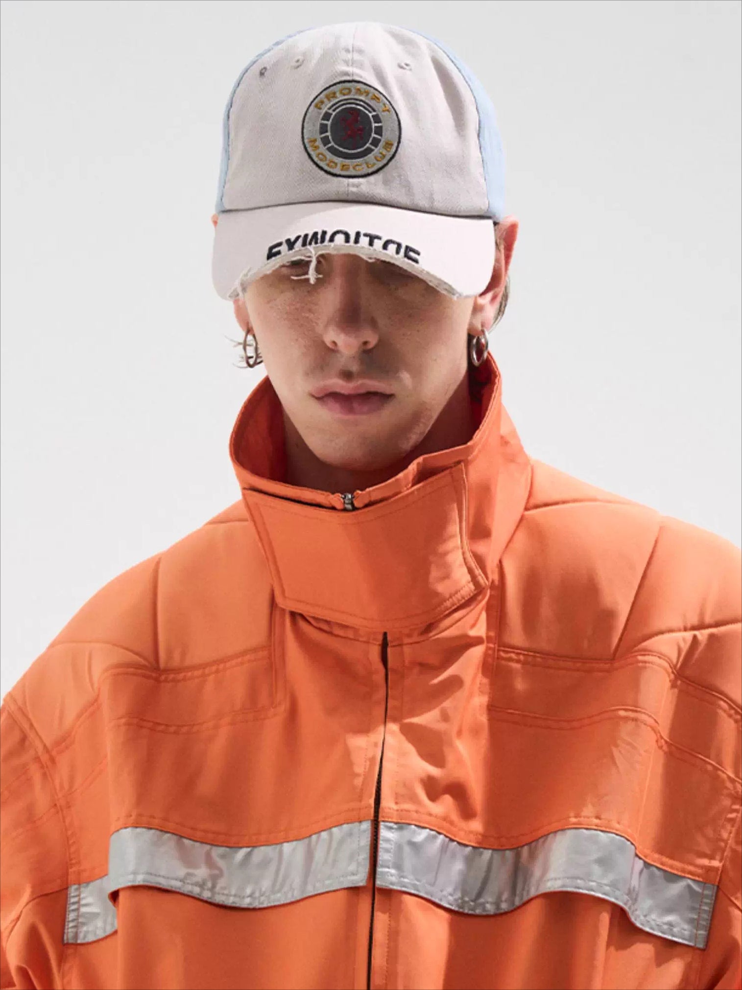 Reflective Trim Stand-Collar Oversized Jacket