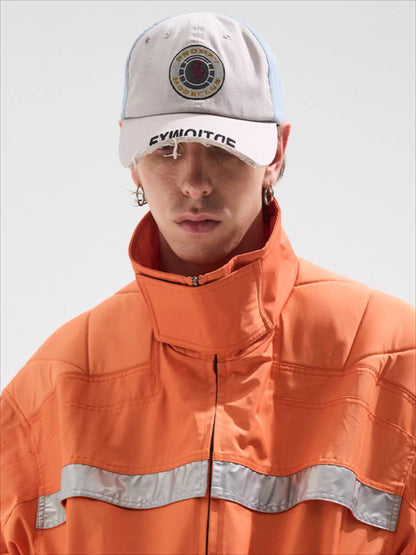 Reflective Trim Stand-Collar Oversized Jacket