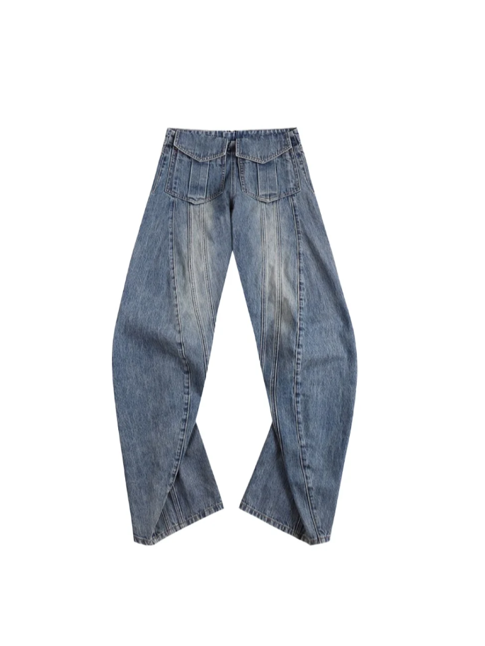Washed Deconstructed Wide-Leg Jeans