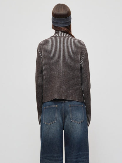 Retro Lyocell Wool Mandarin Collar Knit Cardigan