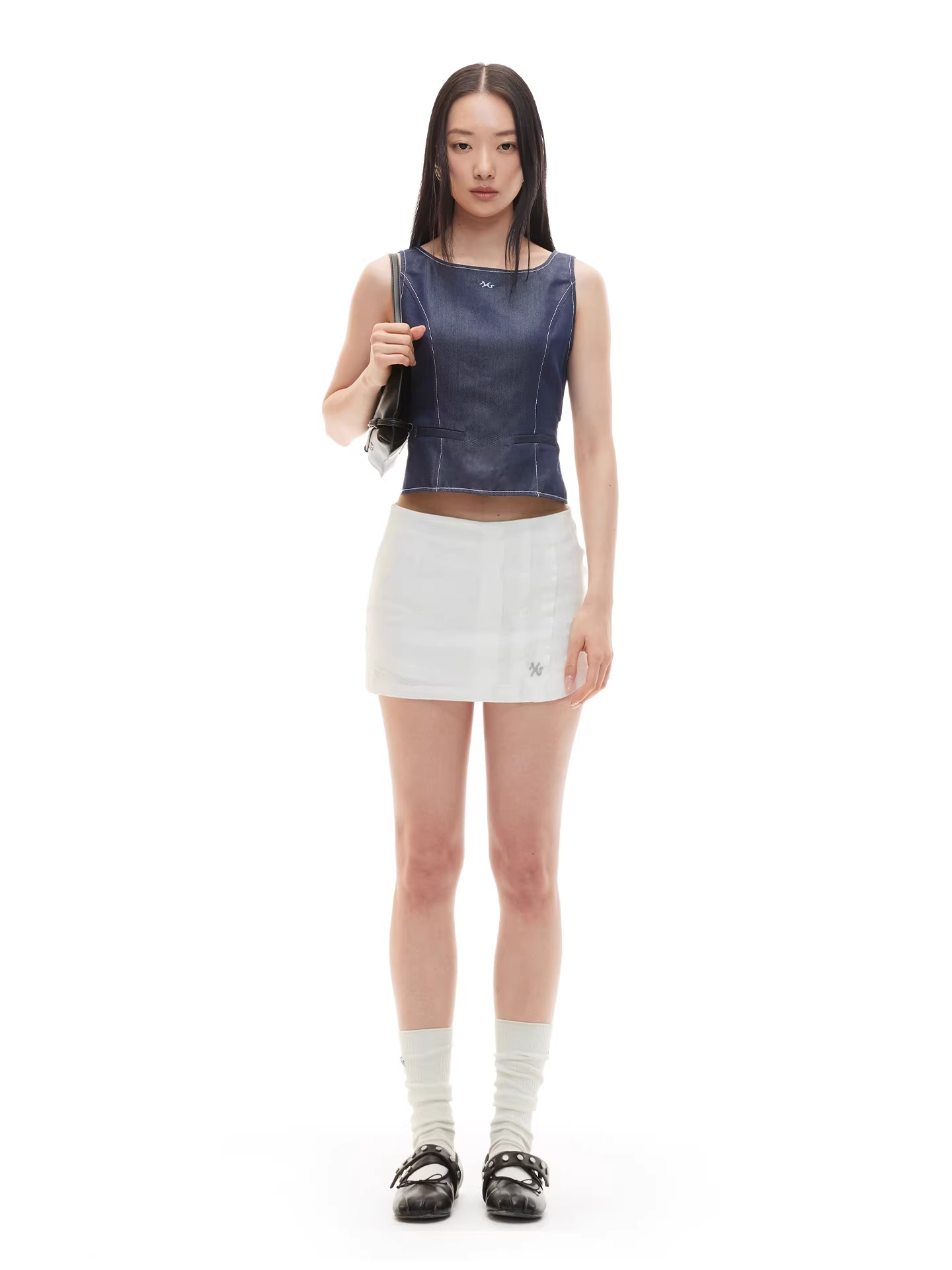 Open-Back Cinched Lyocell Denim Vest