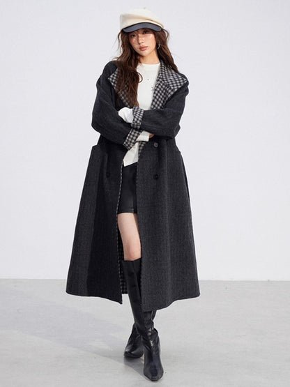 Plaid Wool-Blend Double-Faced Coat