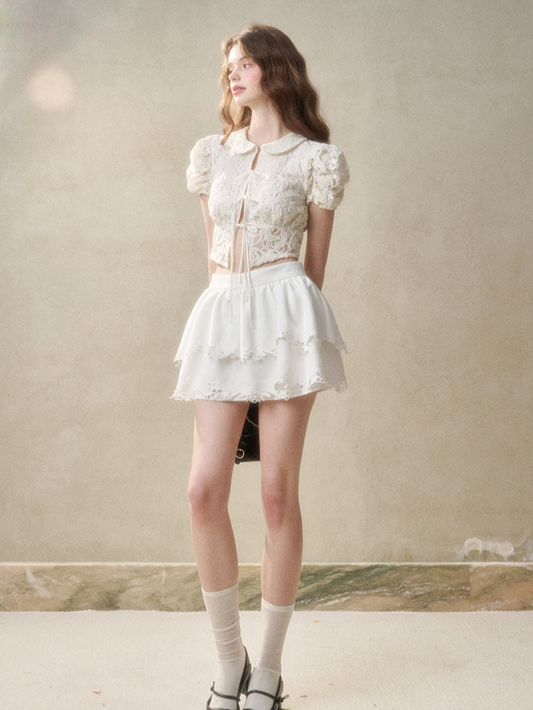 Flower Embroidered Lace Waist Skirt