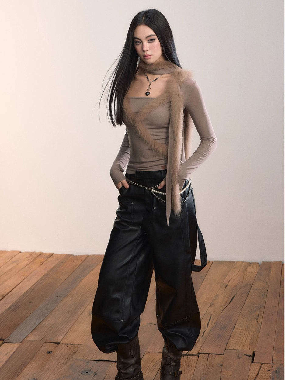 Fox Fur Scarf Trim Two-Piece Knitwear
