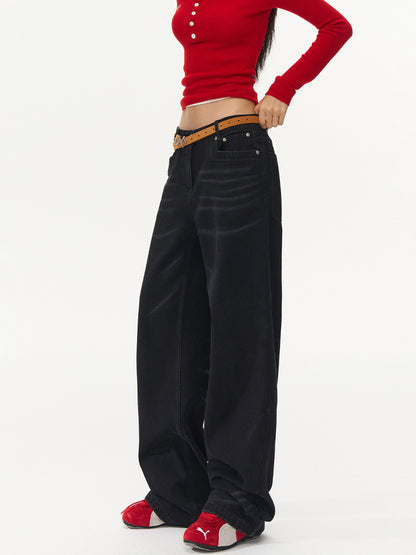 Vintage Low-Waist Loose Straight-Leg Pants