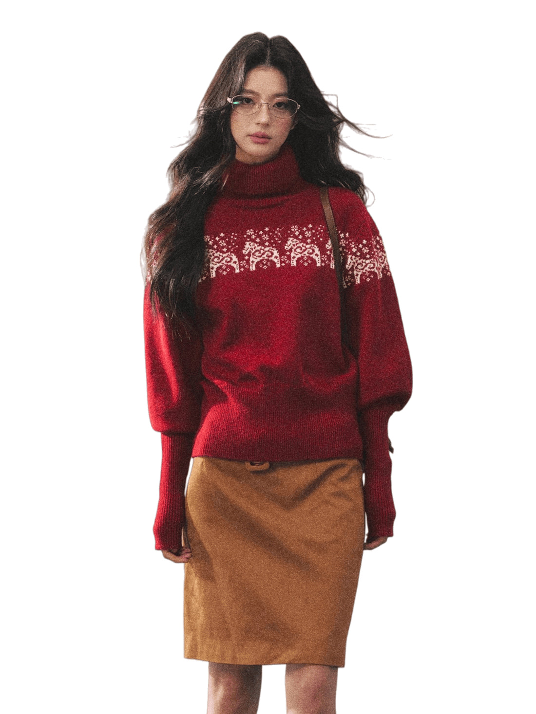 Dual-Tone Knit Turtleneck Sweater
