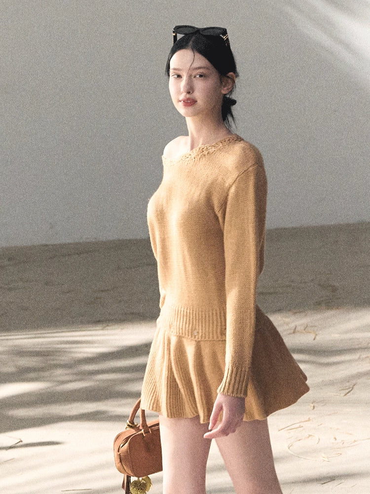 Off-Shoulder Long-Sleeve Mini Dress