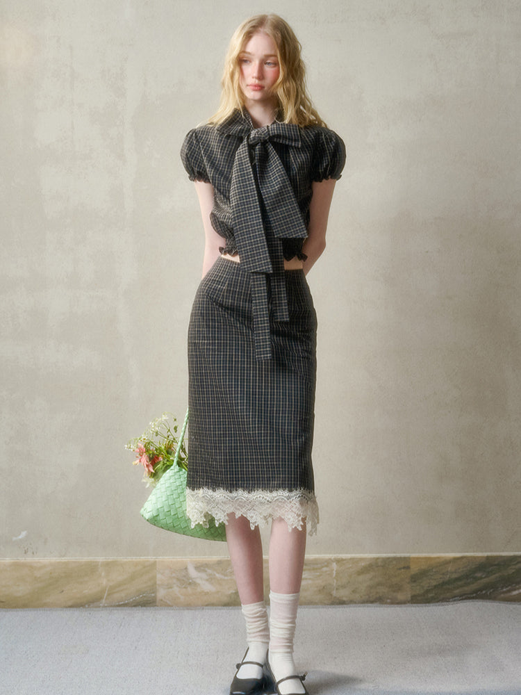 Natural Cotton Bow-Tie Shirt &amp; Skirt Set