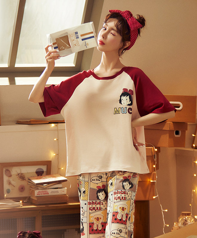 Red Cotton Cartoon Pajama Set