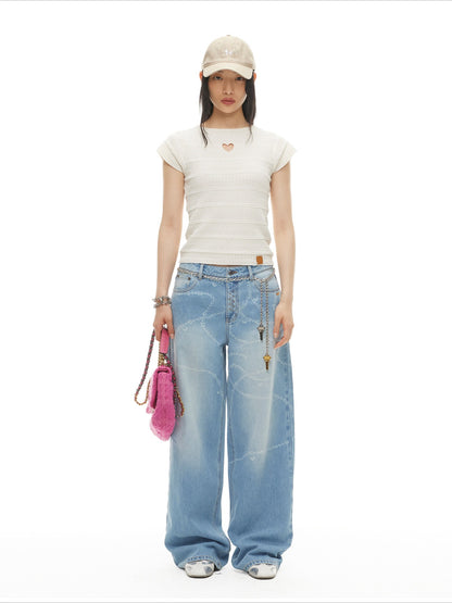 Beverly Washed Wide-Leg Denim Trousers