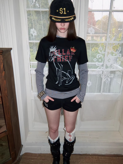 Layered Dog Print Long Sleeve Top