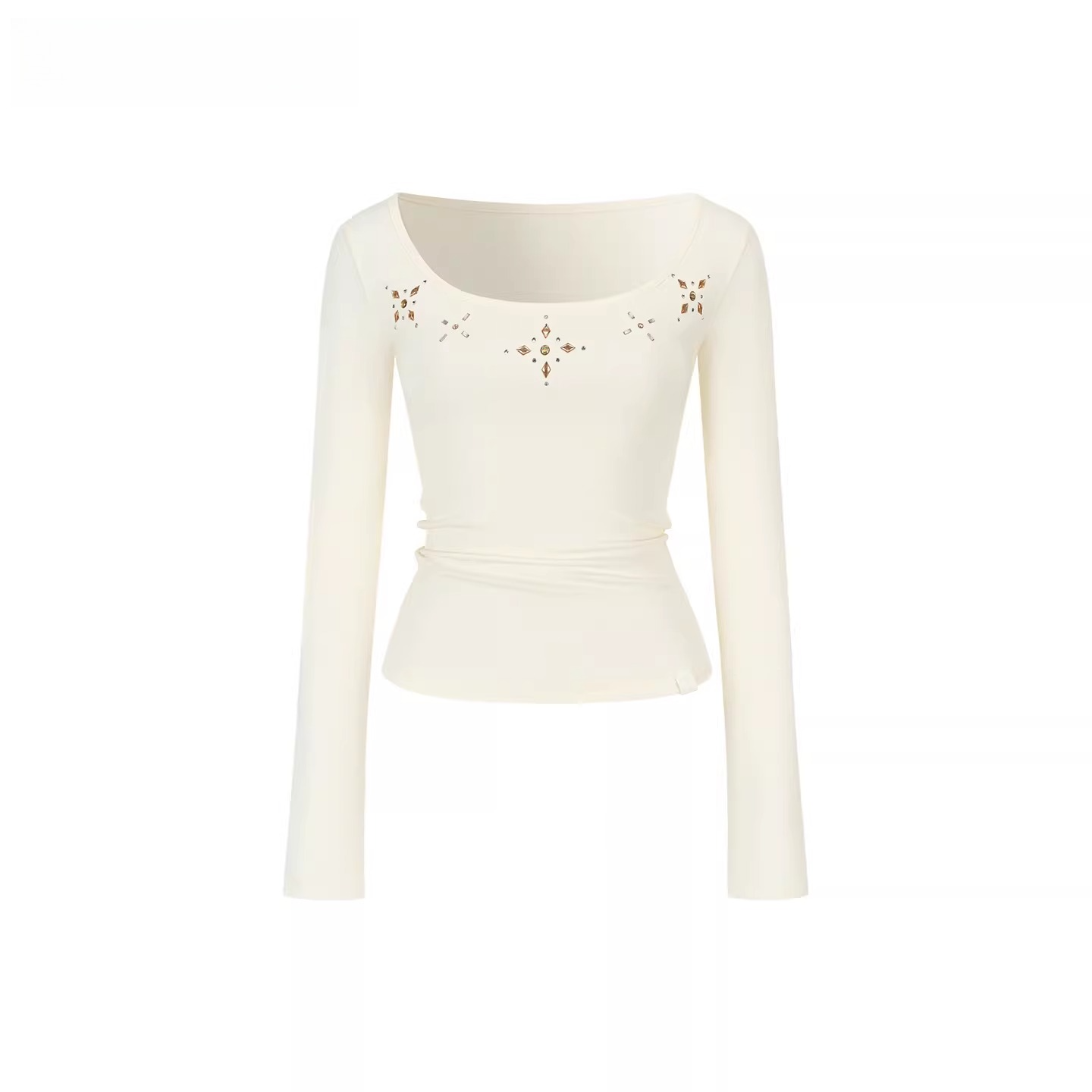 Rhinestone Embellished French U-Neck Knit TT-Shirts