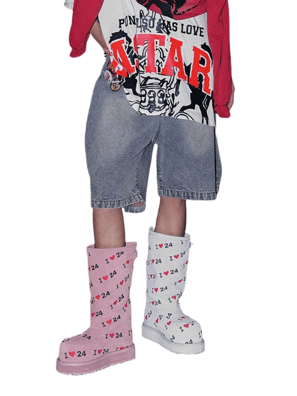Letter Print Suede Snow Boots